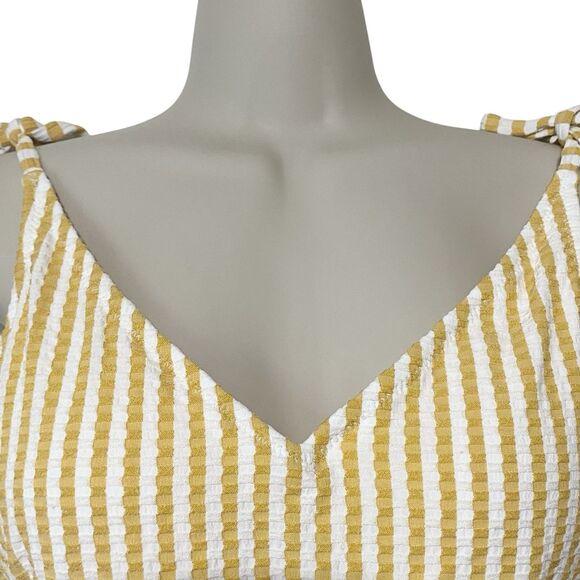 Jessica Simpson Striped Seersucker One Piece Swimsuit Mustard Yellow White Sz L - Picture 4 of 13